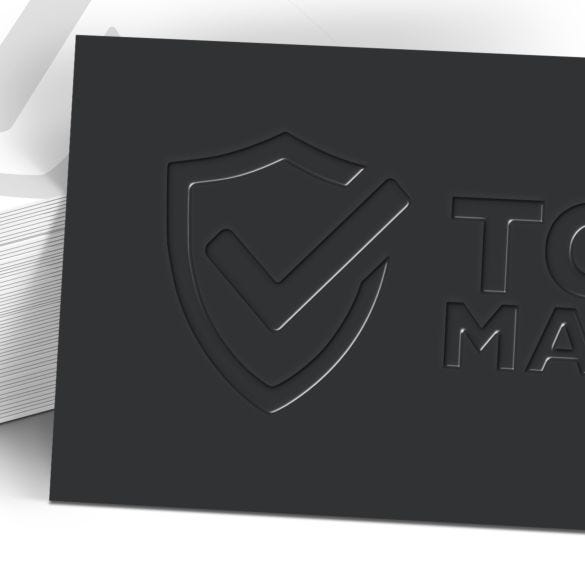 Raised spot UV business cards, zoomed in detail