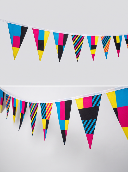 Pennant String Flags with CMYK color design - Barjo Printing & Signs